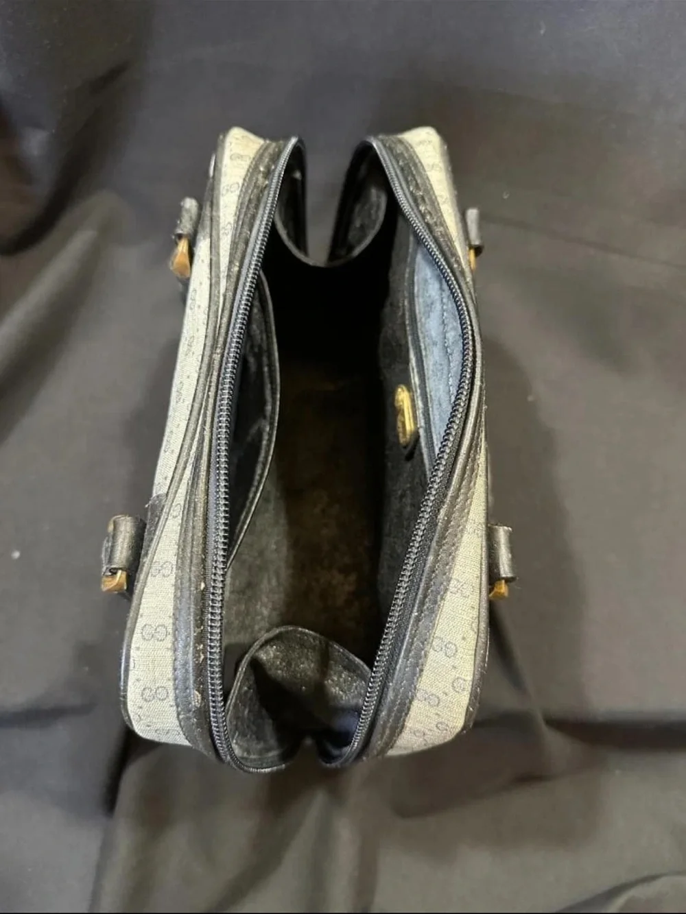 Gucci Gray Monogram Satchel with Black Leather Trim